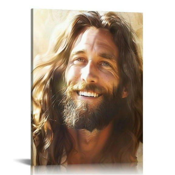 JEUXUS Jesus Wall Art Christian Christ Canvas Prints Picture of Jesus Laughing Christ's Smile Poster Religious Home Wall Decor 12x16 in