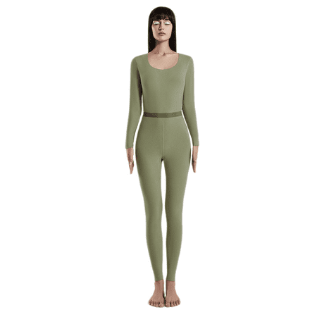 

2022 New Autumn And Winter AB Face Women s Seamless U-neck Single-layer Cashmere Silk Long Sleeve Pants Base Thermal Underwear Set Matcha Green - Female XXXL