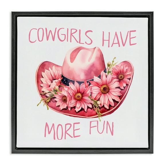 Stupell Industries Cowgirls Have More Fun Plants & Flowers Painting Black Floater Framed Canvas Art Print Wall Art, 18 x 18
