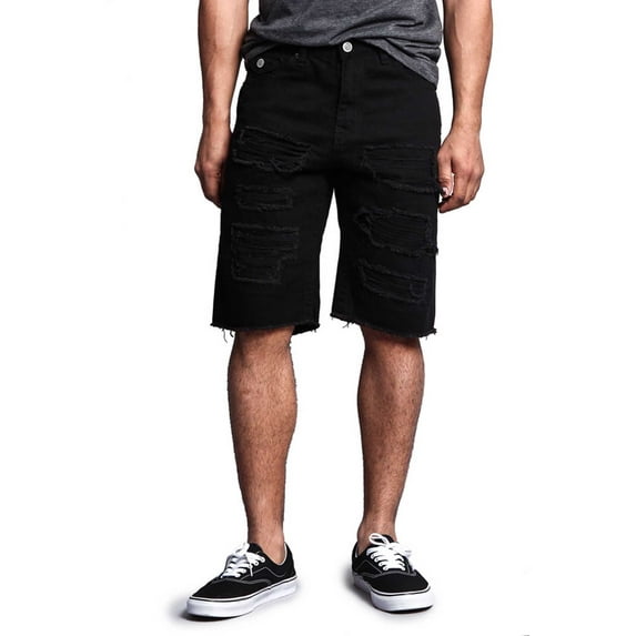 Victorious Men's Distressed Colored Denim Shorts DS431 - Black - 38