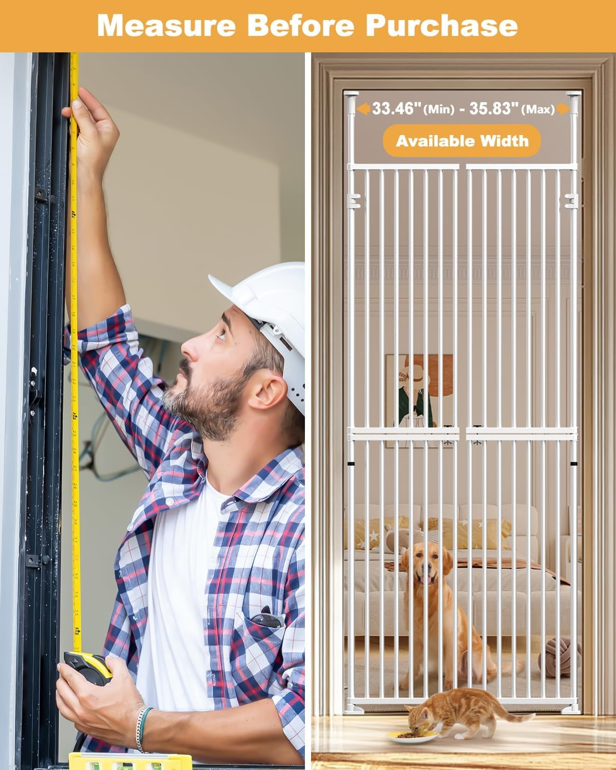 Cat Gates for Doorways No Climb, Extra Tall Cat Gate 71 Inch, 33.5"-35.8" Wide Cat/Dog Safety Gate for Doorway, Pet Gates for Doorways/Hallway/Stairs, No Drilling Required, Easy Lock & Escape Proof