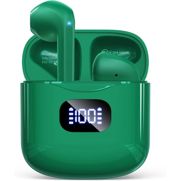 Wireless Earbuds Bluetooth 5.3 Headphones, 40Hrs Playback Stereo Ear Buds with LED Display Charging Case IPX7 Waterproof in-Ear Earphones，Black Green