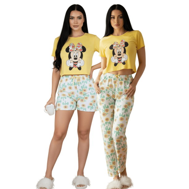 Pijama De 3 Piezas Mujer Pantalon Short Y Playera A Juego