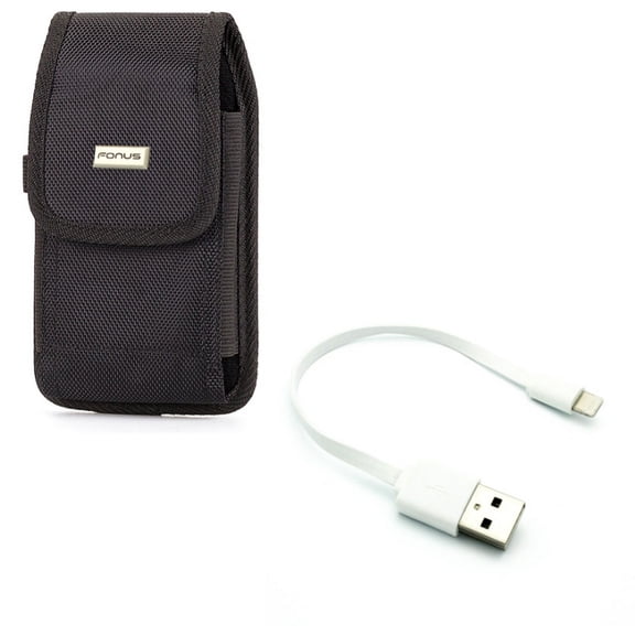 Short USB Cable w Case Belt Clip for iPhone XR - Charger Cord Power Wire Fast Charge, Swivel Holster Rugged Cover Pouch Compatible With iPhone XR
