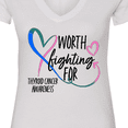 thumbnail image 4 of Inktastic Thyroid Cancer Awareness Pink, Blue, Teal Heart Ribbon Women's V-Neck T-Shirt, 4 of 5