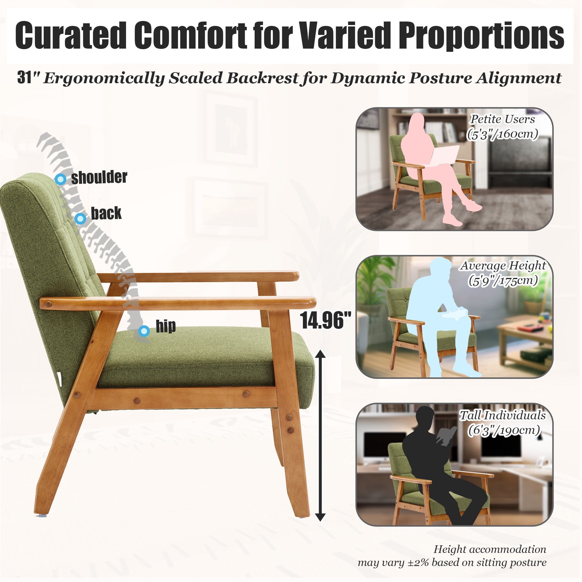 MOONMISS Mid-Century Modern Accent chair,Leisure Chair with Solid Wood Armrest and Feet