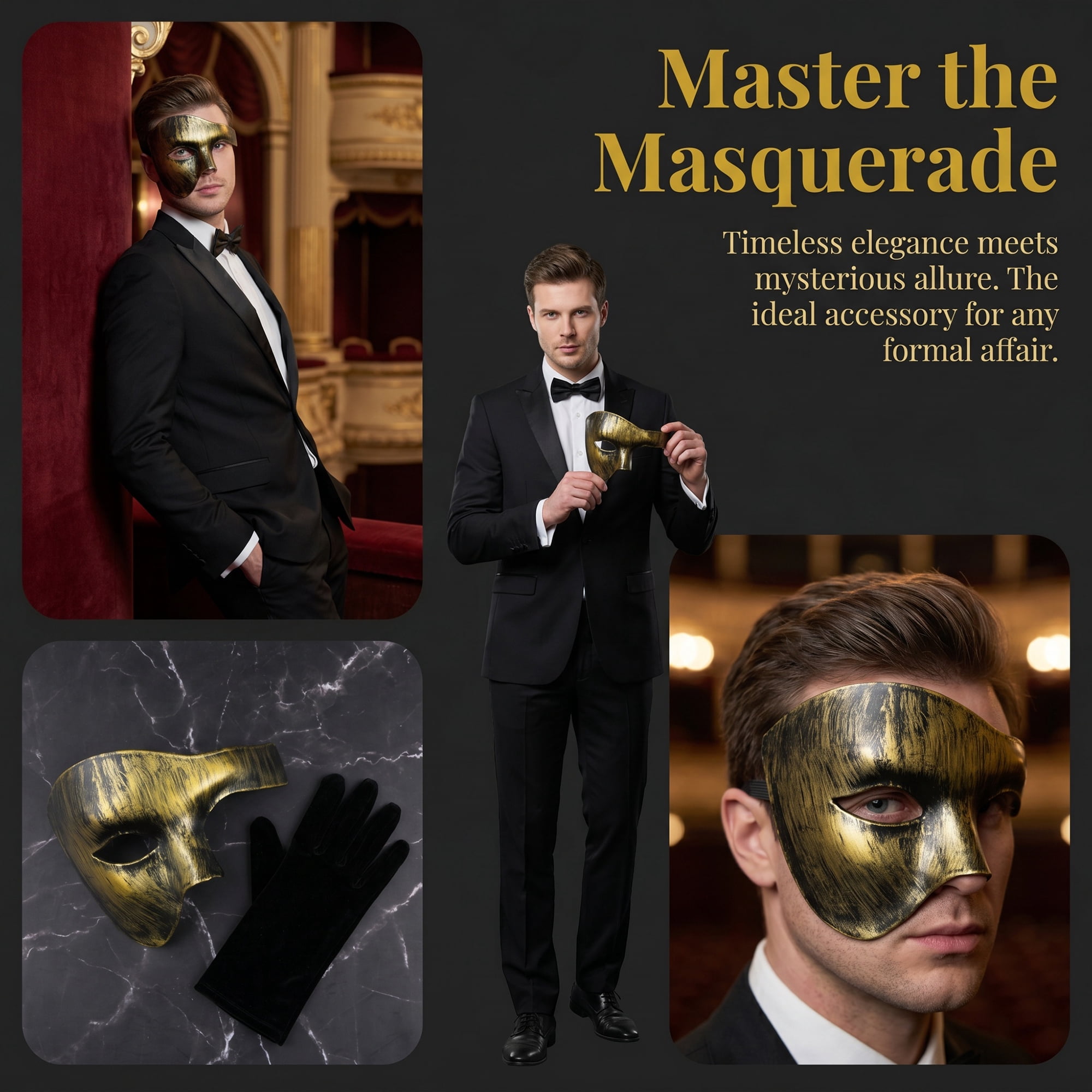 Unique Bargains Masquerade Plastic Half Face Mask for Halloween Costume Gold 7.1" x 5.1"