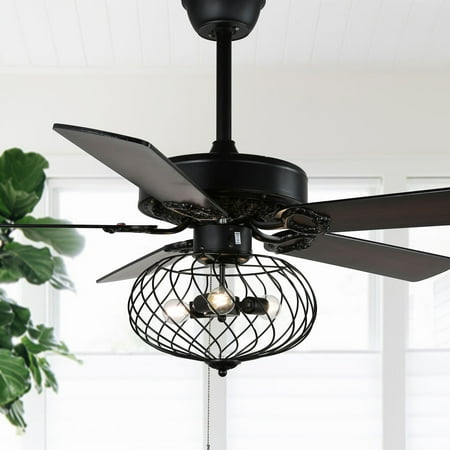 

Oaks Aura 52 Inch Industrial Caged Ceiling Fan with Remote Control 5 Reversible Blades Light Fixture for Living Room