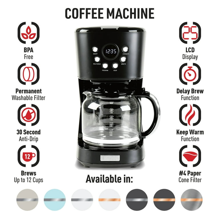 Haden Heritage 12-Cup Programmable Coffee Maker - Black / Chrome