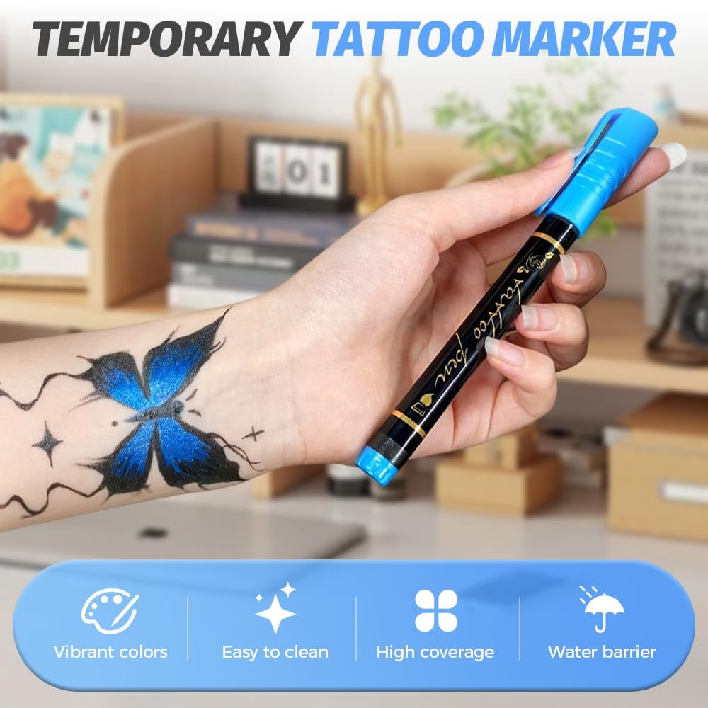 Temporary Tattoo Markers , 2026 New Temporary Tattoo Marker Pen Set, Waterproof Body Art & DIY Creativity Halloween Decorations(2pcs)