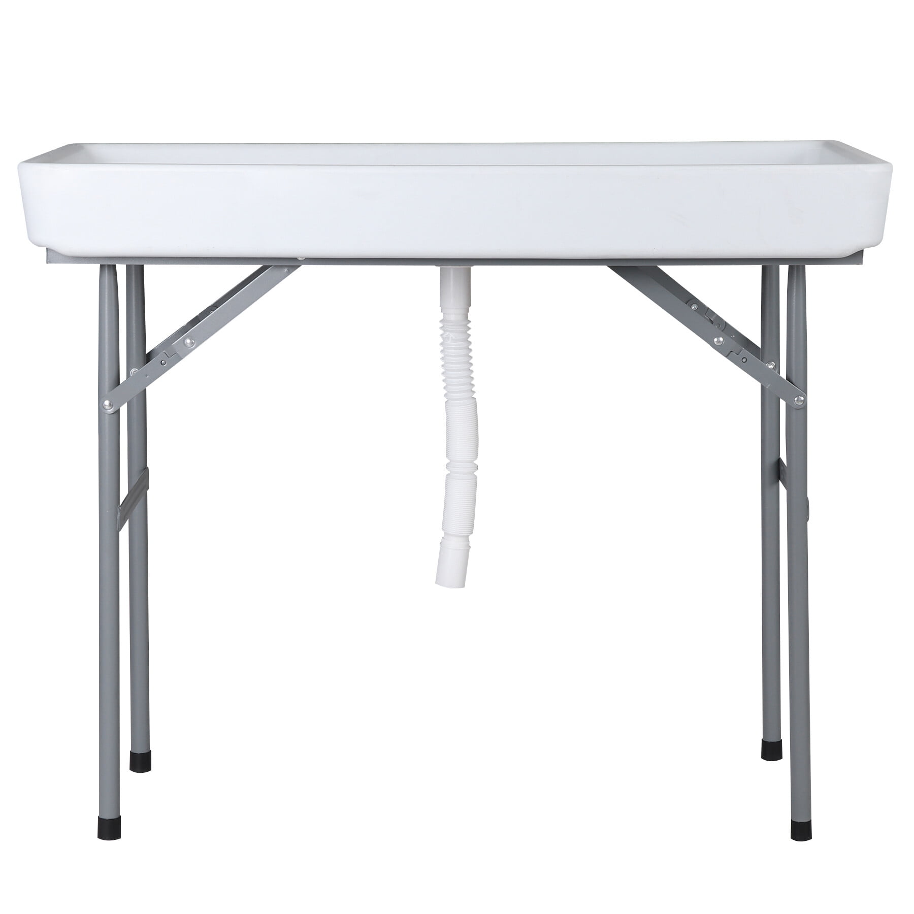 ZENSTYLE Foldable Ice Table Metal Frame Portable Ice Table with 5L Cooler Bucket and Matching Skirt White