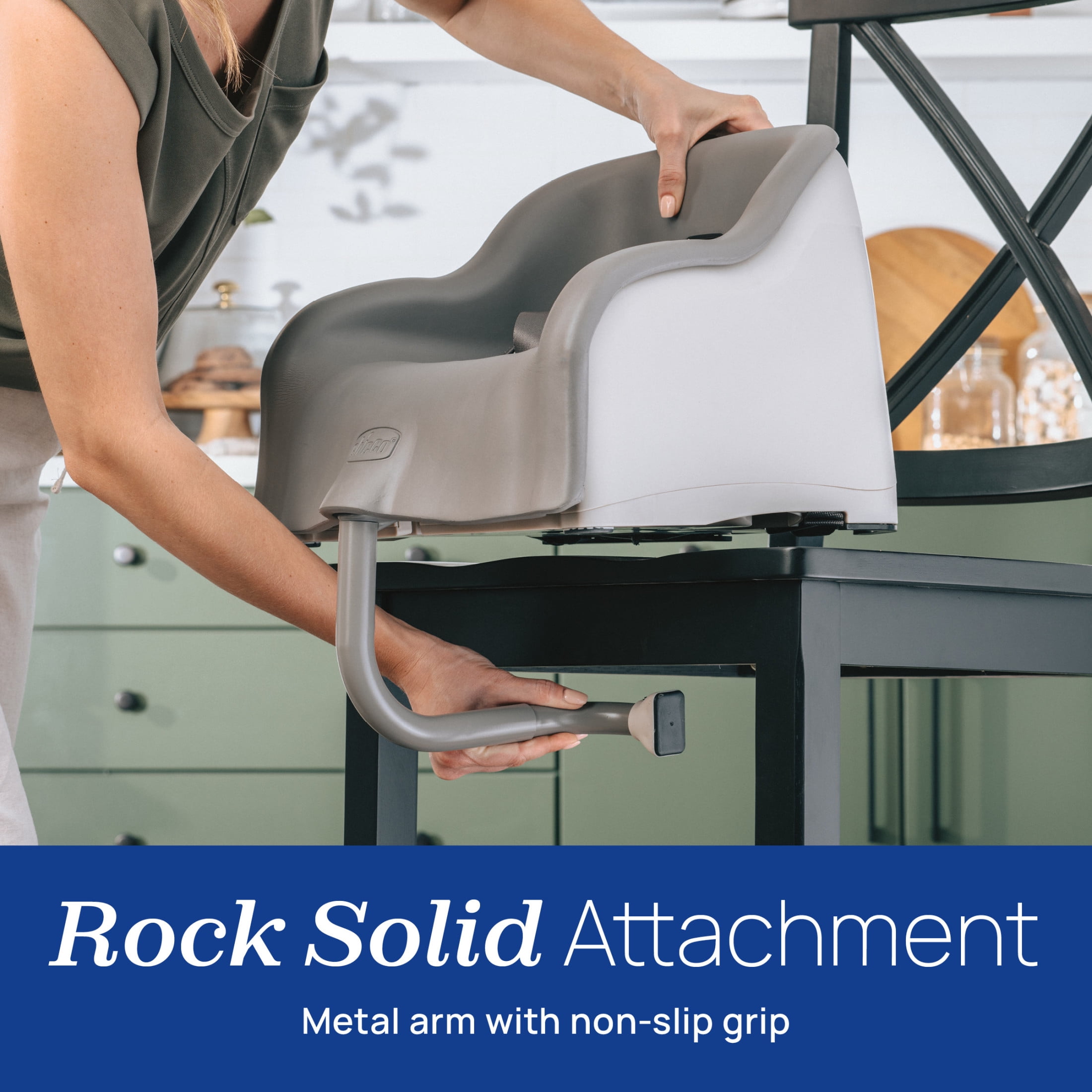 Chicco Cinch Clamping Booster Seat with Removable Seat Cushion and 3-Point Harness, Quick, Secure Setup, Easy to Clean - Mocha (Grey), New