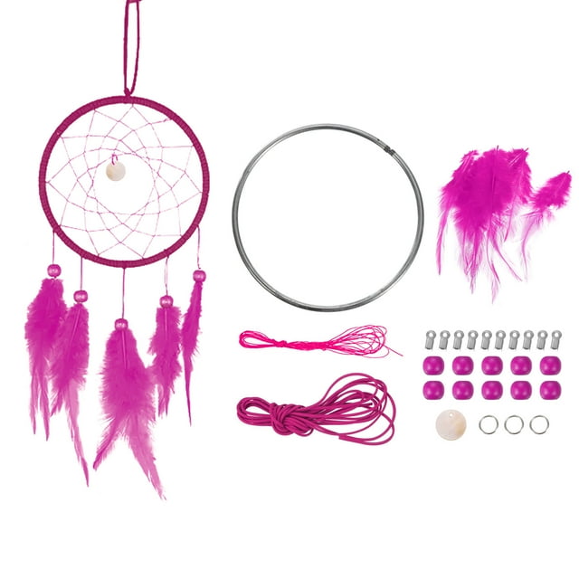 Kit de Capteur de Rêves Bricolage, Fournitures pour Fabriquer un Capteur de Rêves, Kits de Capteur de Rêves à Suspendre au Mur Style 3, Rouge Rose