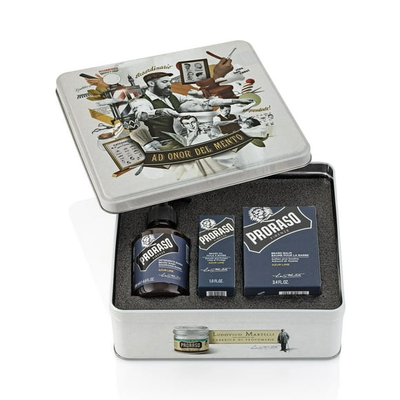 Proraso Beard Care Kit Gift Set for Men with Beard Wash, Oil, and Balm, Azur Lime