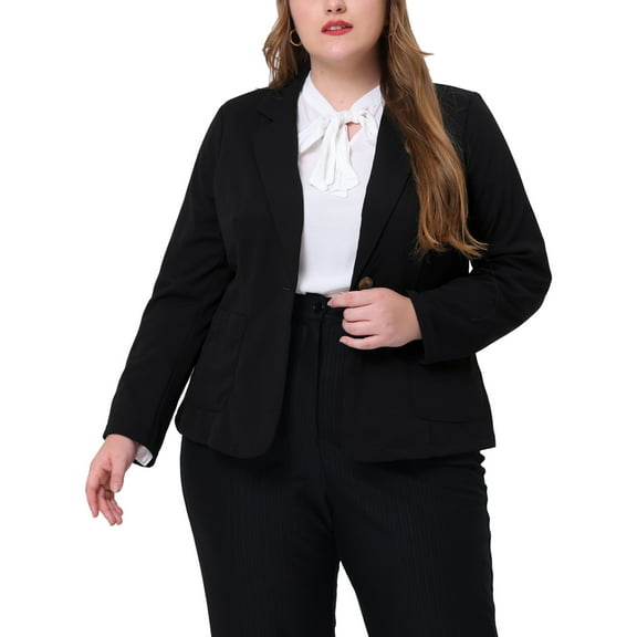 DARING DIVA Women's Plus Stylish Blazerwith Notch Lapel and Front Pockets Black 3X
