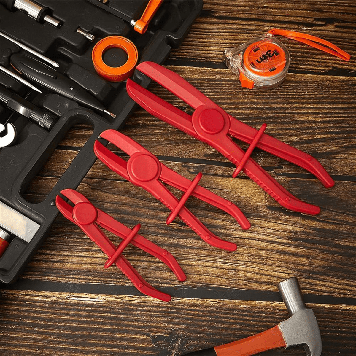 12 Pcs Hose Clamp Pliers Hose Pinch Pliers Hose Pliers Line Clamp Pinch Clamp Tool, Red, 3 Sizes