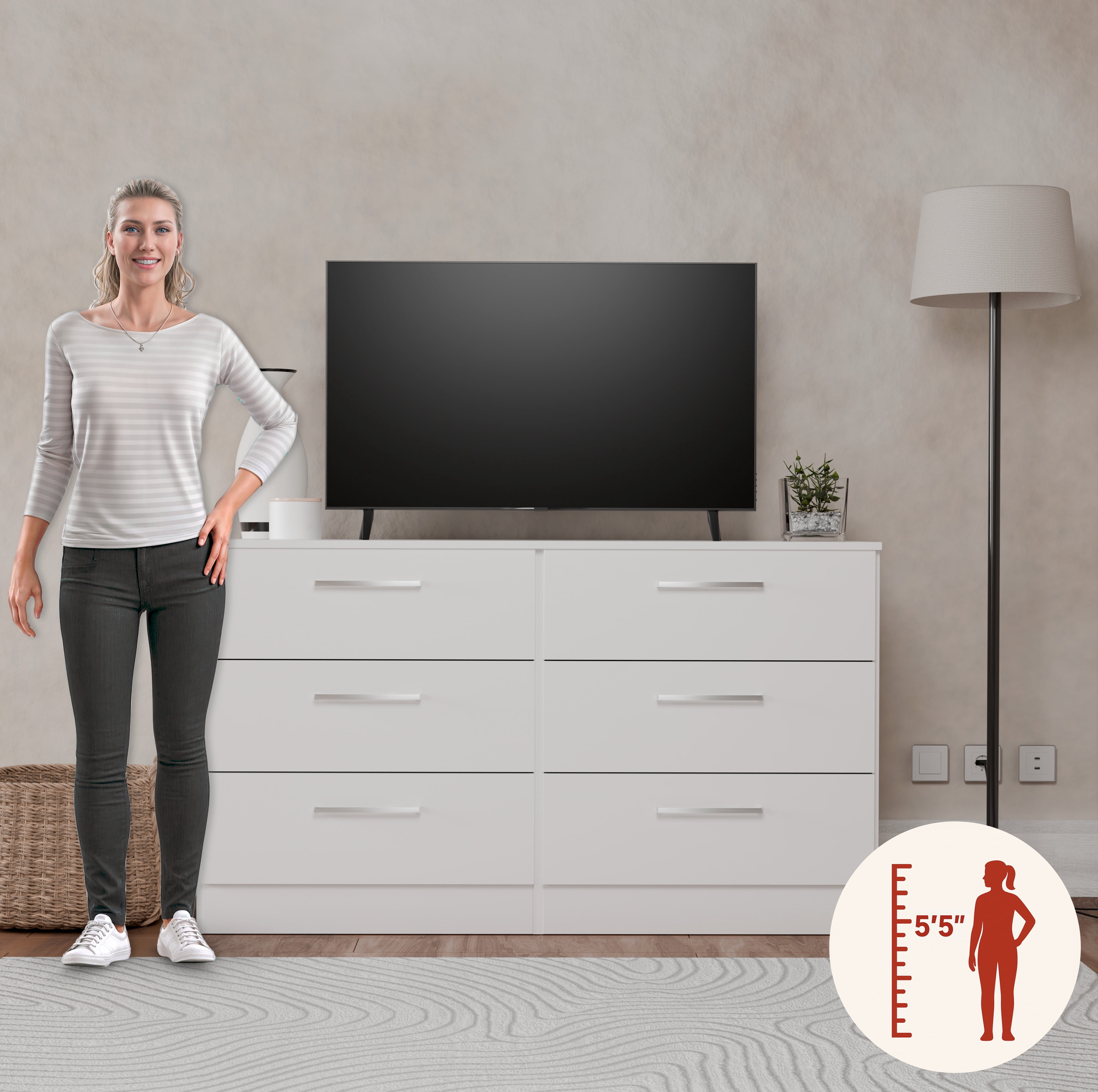 Kappesberg Foster White 3-Piece Modern Dresser and Nightstand Bedroom Set - for Adults and Teens