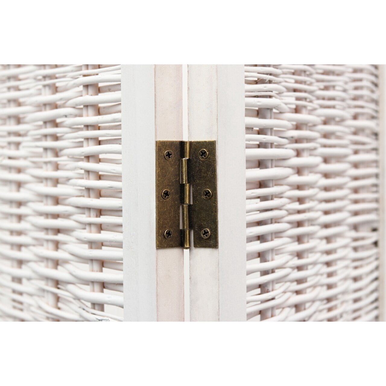 Legacy Decor 4 Panels Room Screen Divider Wicker and Wood Antique, White Color, Freestanding