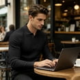 thumbnail image 6 of Domuza Men's Slim Fit Long Sleeve Polo, Soft Knit Sweater Shirt, Versatile Casual Top for Golf Work Travel Black M, 6 of 7