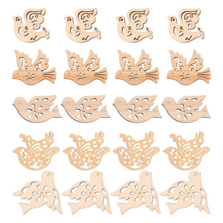 

20PCS Hollow-out Bird Patchs Funny DIY Drawing Bird Toy Creative DIY Painting Wooden Bird Toy DIY Graffiti Hand-painted Patch Decor for Home School (Khaki)