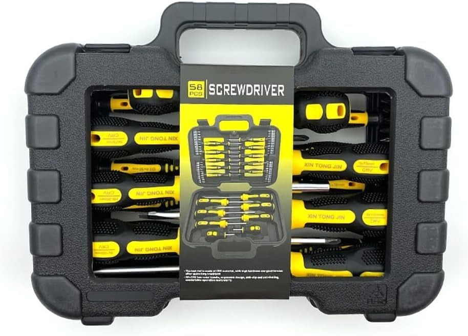 58-Piece Professional Screwdriver Set with Storage Case, Magnetic Chrome Vanadium Steel Toolkit for Home Repairs, Electronics, and Automotive Use