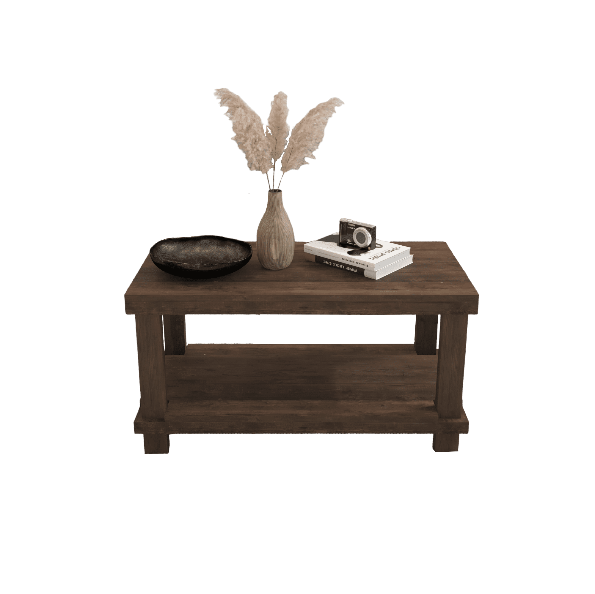 Woven Paths Rustic Luxe Pine Wood Rectangle Coffee Table with Shelf