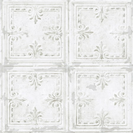 Tin Tile Wallpaper - RoomMates Tin Tile White Peel and Stick Wallpaper