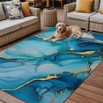 thumbnail image 4 of 5' x 7' Outdoor Rug, Modern Turquoise Outdoor Washable Rug Large Floor Carpet, Abstract Teal Gold Marble Textured Non Shedding Area Rug for Outside Patio RV Porch Deck Balcony Camping Living Room, 4 of 9