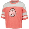 thumbnail image 2 of Girls Youth Scarlet Ohio State Buckeyes Sunday Friday Sleeve Stripe Jersey T-Shirt, 2 of 3