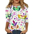 thumbnail image 2 of BOOMILK Mardi Gras Shirts for Women Loose Fit 3/4 Sleeve Plus Size Tops Crew Neck Carnival Graphic Tees, 2 of 4