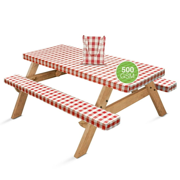 Hudson Comfort Housse de Table de Pique-Nique avec Housses de Banc - 500 GSM Réutilisable en Vinyle Robuste pour Extérieur - Nappe de Pique-Nique Imperméable avec Étui de Transport (Rouge 72x30 Pouces) (6 Pieds de Long)