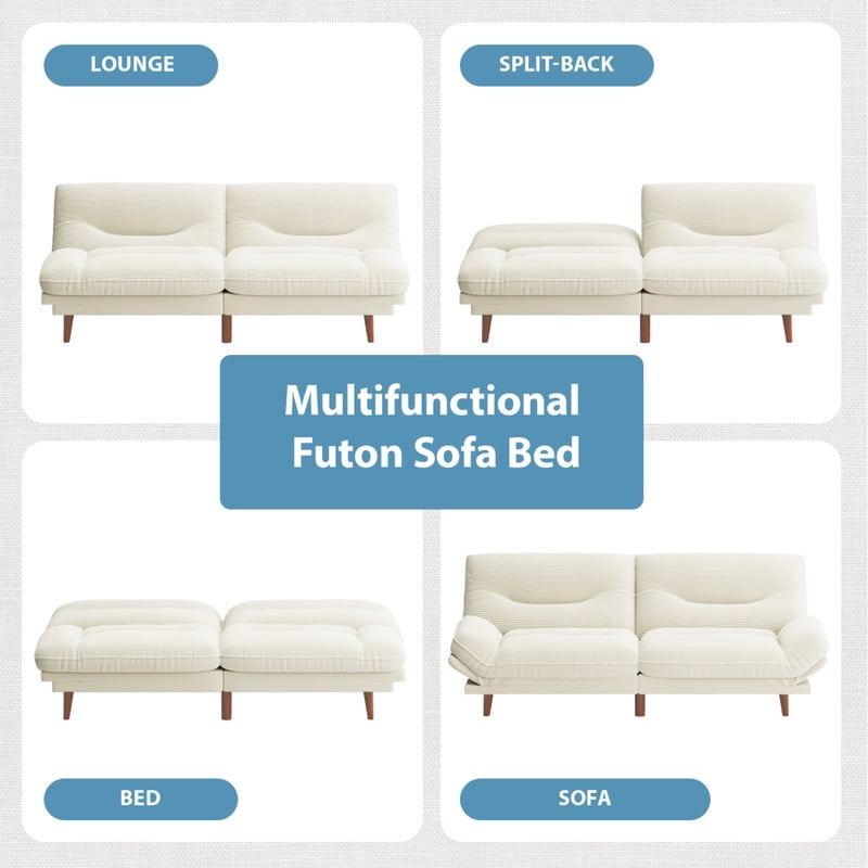 Homall Futon Sofa Bed with Adjustable Backrest & Five Angles Adjustable Armrests Sofa Couch for Small Spaces Living Room Office,Corduroy Beige