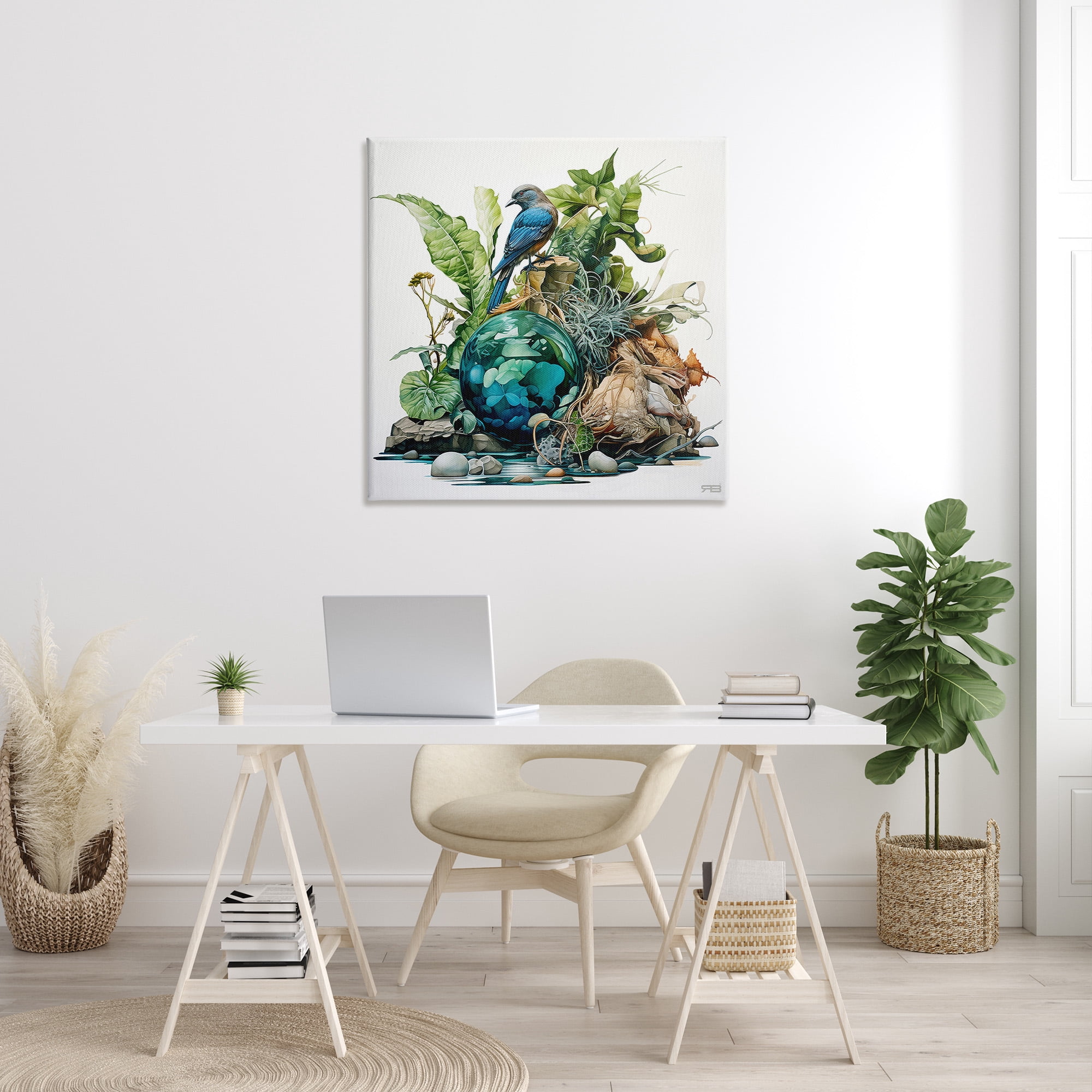 Stupell Industries Bird with Forest Nature Animals & Insects Painting Gallery Wrapped Canvas Art Print Wall Art, 36 x 36