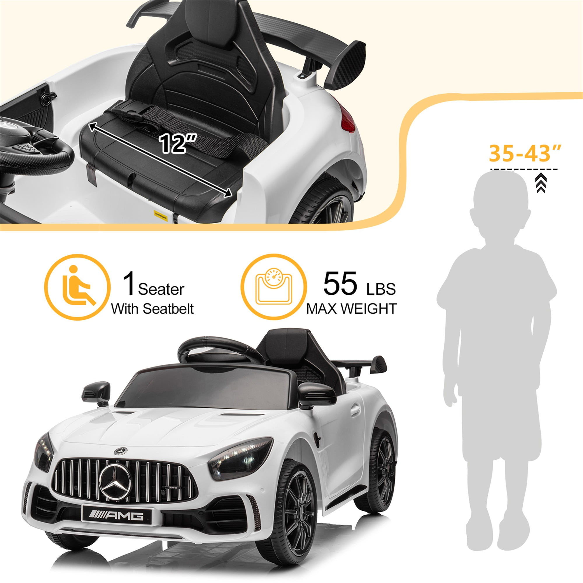 CIPACHO Electric Cars for Kids, 12V Battery Powered Ride On Car with Remote Control, LED Lights, MP3 Player, 3 Speeds, Best Gift for Boy, Girls, White