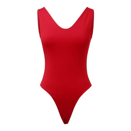Yindaity Womens Bodysuit Sexy Plunge Deep V Neck Backless Sleeveless Tank Thong Body Suits Outfits for Going Out Red XS