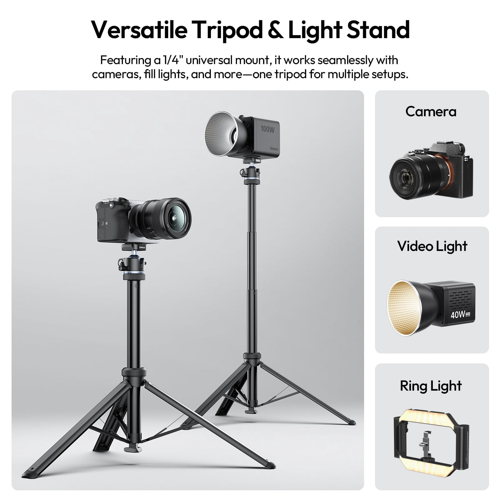 Ulanzi MT93 Camera Tripod with Auto Open Legs, 62" Adjustable Tripod with 360° Ball Head & Quick Release for DSLR, Mirrorless, Video & Lighting
