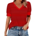 thumbnail image 2 of NTACZA Women's Summer Tops Short Sleeve V Neck Striped T-Shirt Basic Loose Pullover Womens Shirt L, 2 of 5