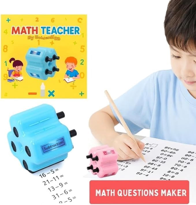 2026 New Math Roller Stamp, 4 in 1 Math Practice Roller Stamp Set, Math Teacher 4 in 1 Roller Stamp Refill Ink, Addition, Subtraction for Classroom & Home Use (Pink*1)