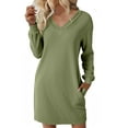 thumbnail image 2 of AUNVITO Women's Solid Casual Long Sleeve V-Neck Dress with Side Pockets, 2 of 9