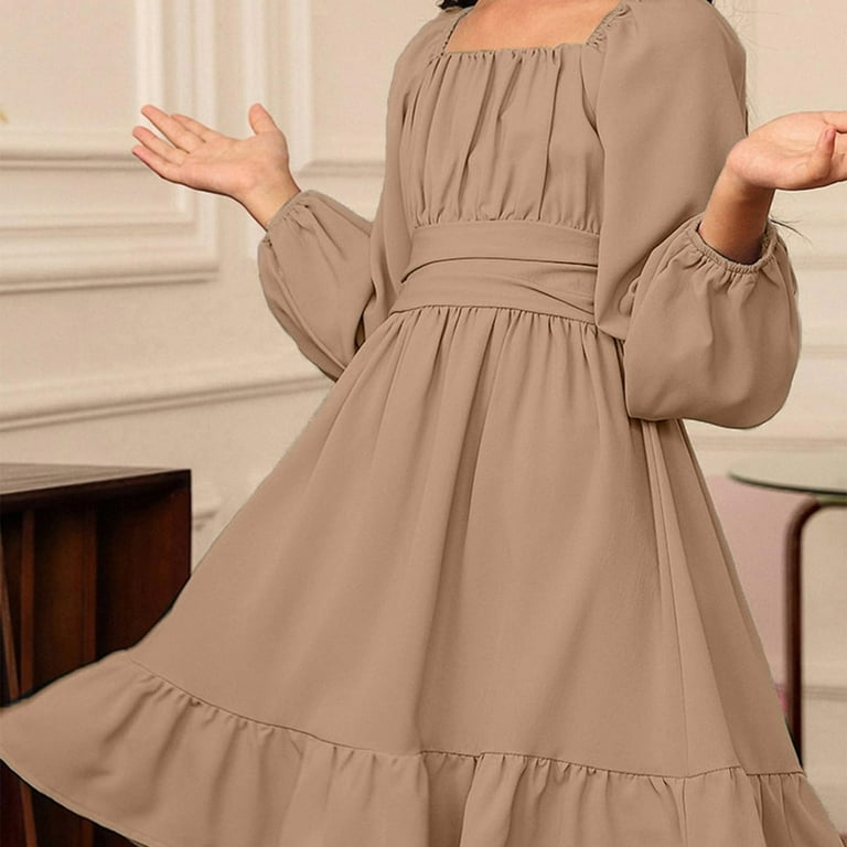 LIJCC Womens Tween Corset Dress Long Sleeve Tie Back Dress Solid Color  Square Neck Lantern Sleeve Off Shoulder Summer Fall Casual Mini Dresses