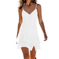 thumbnail image 2 of Tqcoqu Womens Floral Casual Tiered Mini Dresses Spaghetti Strap V Neck Backless A Line Swing Short Dress,White,Women's S-XXL, 2 of 7