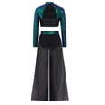 thumbnail image 6 of Aislor Girls 2 Piece Dance Outfits Sparkly Sequin Rhinestone Crop Top with Split Sides Flowy Pants Set Green 8, 6 of 6