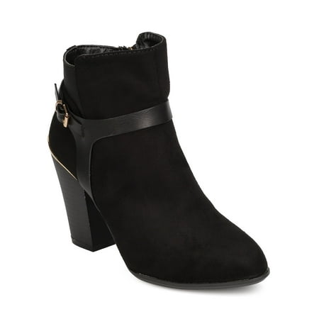 - Nature Breeze Goldrush-01 Women Faux Suede Harness Buckle Chunky Heel Bootie