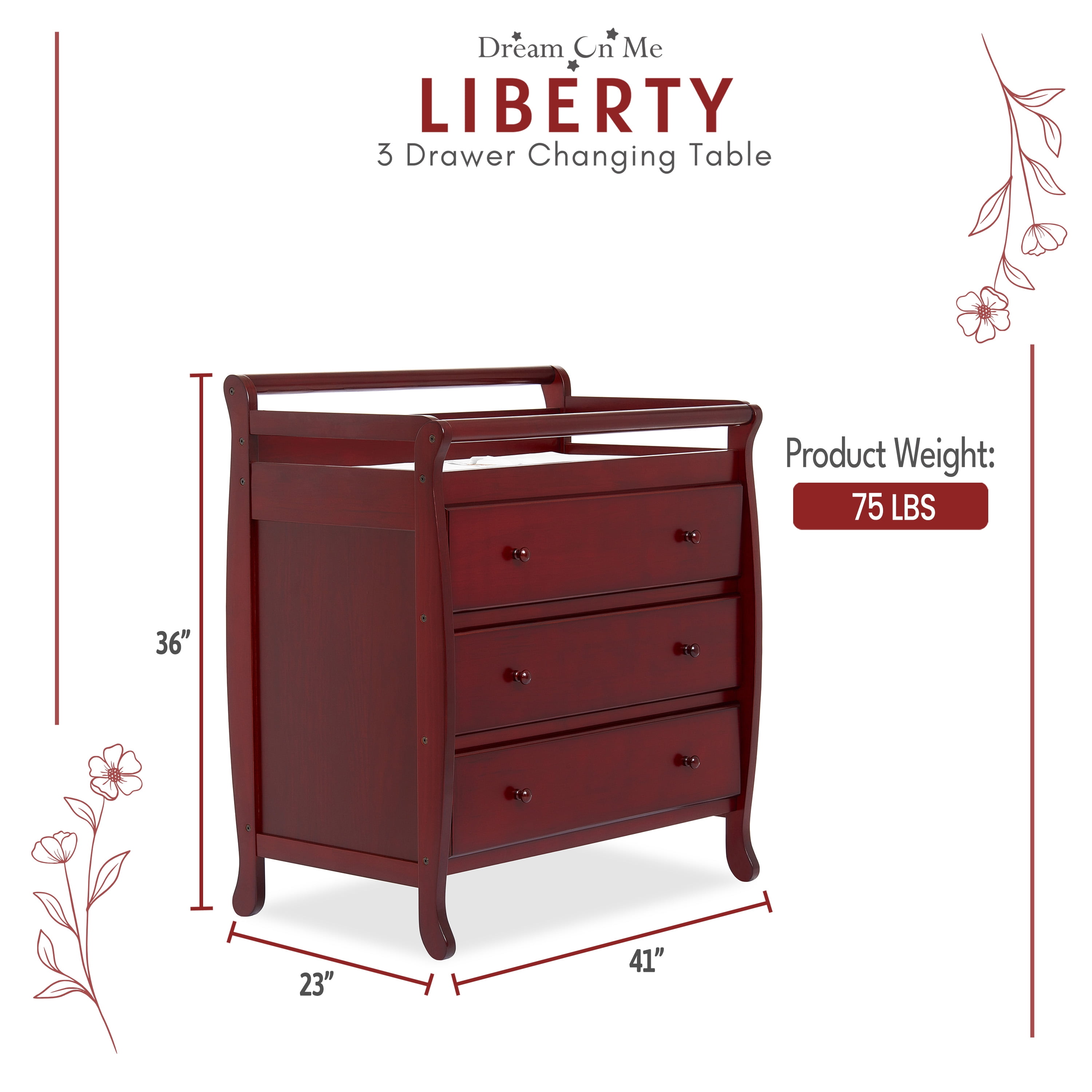 Liberty Collection 3 Drawer Changing Table-Finish:Cherry