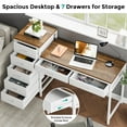 thumbnail image 6 of Condemo Computer Desk with 7 Drawers, 55 inch Home Office Desks with Reversible Drawer Printer Stand, Modern Compact Study Writing Table Workstation with Storage for Small Spaces, Brown and White, 6 of 8