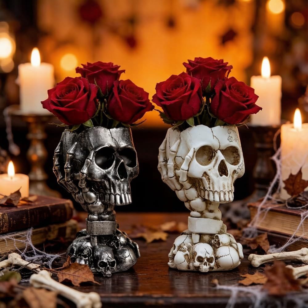 Steampunk Skull Planter Flowerpot with Drainage Hole for Gothic Plants