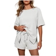 thumbnail image 3 of Bovxnpu Women 2 Piece Loungewear Set Beach Vacation Sweatsuit Tracksuit Set Fashion Casual Pocket Short Sleeve Crew Neck Top Elastic Waist Set Summer Outfits, 3 of 8