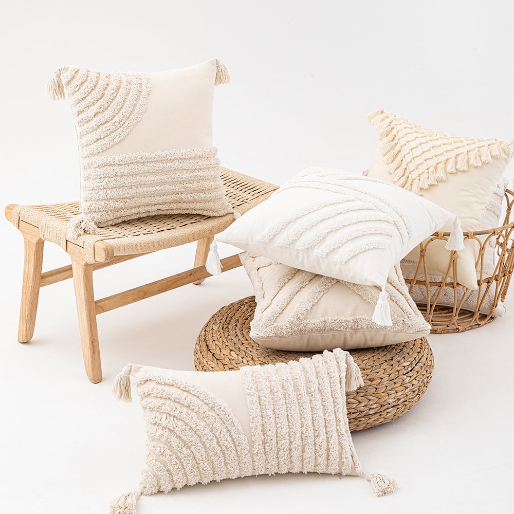 Tufted Decorative Throw Pillow Covers 18x18 Inch, Soft Tassels Pillow Covers for Couch Bed Sofa Living Room