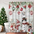 thumbnail image 4 of Christmas Xmas Shower Curtains for Bathroom, Elk Ball Snowman Poinsettia Berry Wood Plank Waterproof Fabric Shower Curtain for Bathroom Bathtub Decoration, Machine Washable, 72"x72", 4 of 9