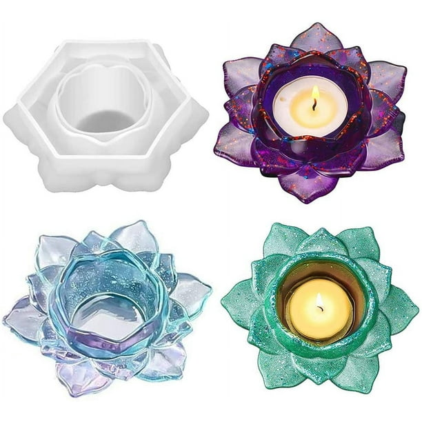 Moldes de resina para portavelas de té de loto, moldes de silicona de fundición epoxi para portavelas de flores para caja de almacenamiento de joyas de bricolaje, estuche para baratijas, maceta, conte